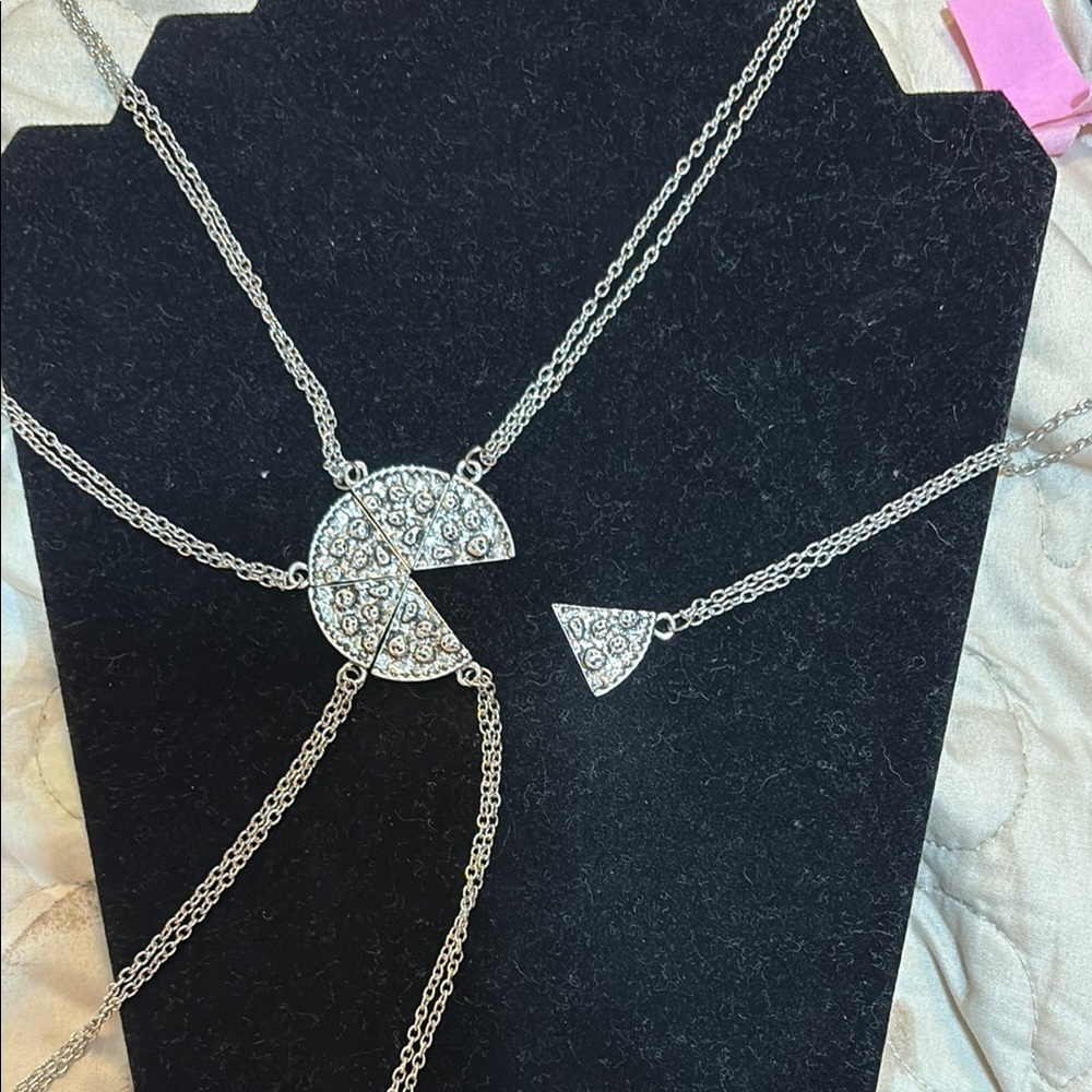 Silver Pizza Slice Pendant Necklace Set